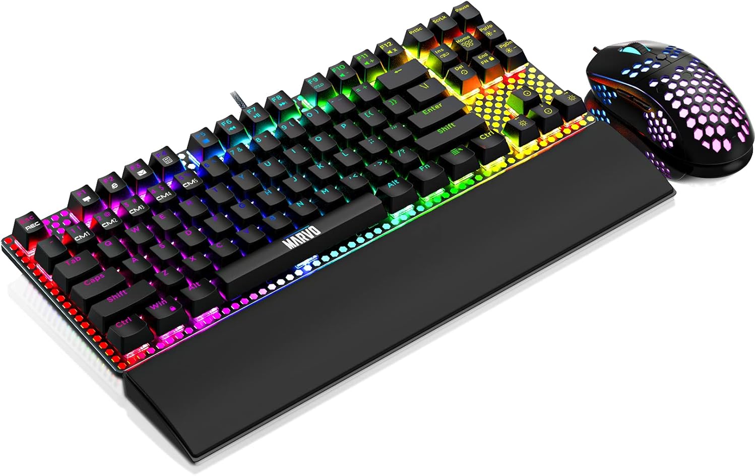 Marvo Honeycomb Gaming RGB Mechanical Keyboard & Mouse Combo, Wired Gaming Keyboard CM373