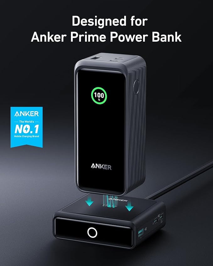 Anker Charging Base, 100W Fast Charging with 4 Ports, for Anker Prime Power Bank, Compatible with iPhone 16/16 Plus/16 Pro/16 Pro Max,15/14/13 Series,Samsung, and More(Power Bank Not Included)