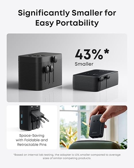 Anker Nano Travel Adapter, 5-Port Power Adapter with 1 AC, 2 USB-A, and 2 USB-C Ports