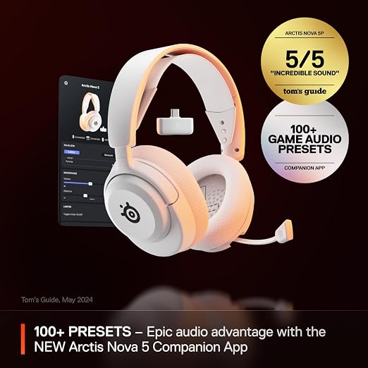SteelSeries Arctis Nova 5 Wireless Multi-System Gaming Headset-2.4GHz or BT-Gen2.X Mic-PC, PS5, PS4, Switch, Mobile-White