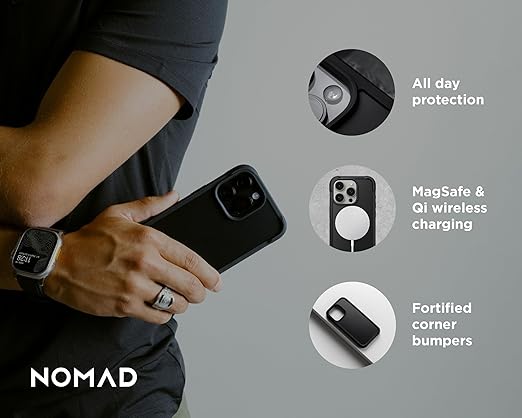 NOMAD Rugged Case for iPhone 15 Pro MagSafe Compatible Polycarbonate Protective Case with TPU Bumper-Matte PET Back