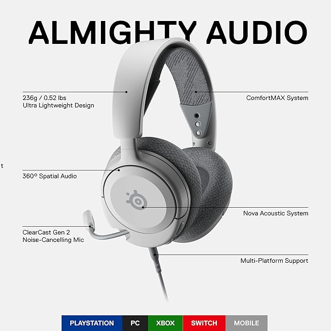SteelSeries Arctis Nova 1P Multi-System Gaming Headset- White