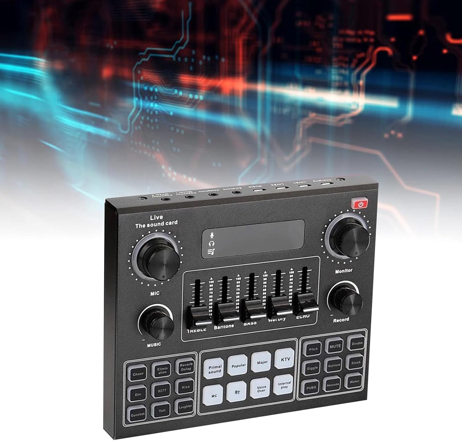 V9SJ Sound Mixer Live Sound Card with Colorful Lighting Live Sound Card for Multiple Devices PC and Phones
