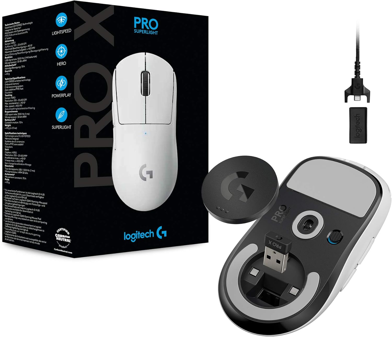 Logitech G PRO X SUPERLIGHT Wireless Gaming Mouse 910-005943 – White