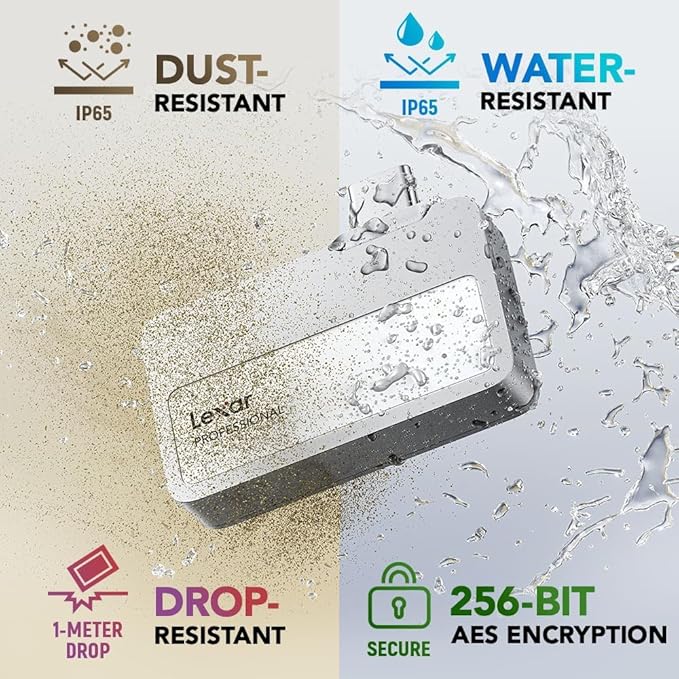 Lexar Professional Go 1TB Portable SSD,, Up to 1050MB/s Reading, USB 3.2 Gen 2 |silver