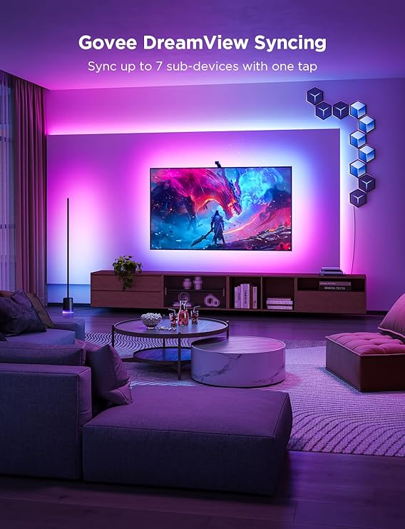 Govee TV Backlight 3 Lite with Fish-Eye Correction Function Sync to 55-65 Inch TVs, , Voice and APP Control, Adapter