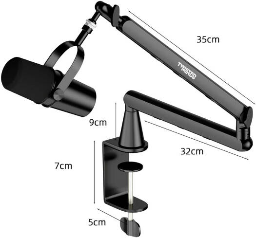 Twisted Minds Neo Standard Series Pole Microphone Arm, 360° Rotation, Dual Adjustable Arms,Black | TM-NB01-2K