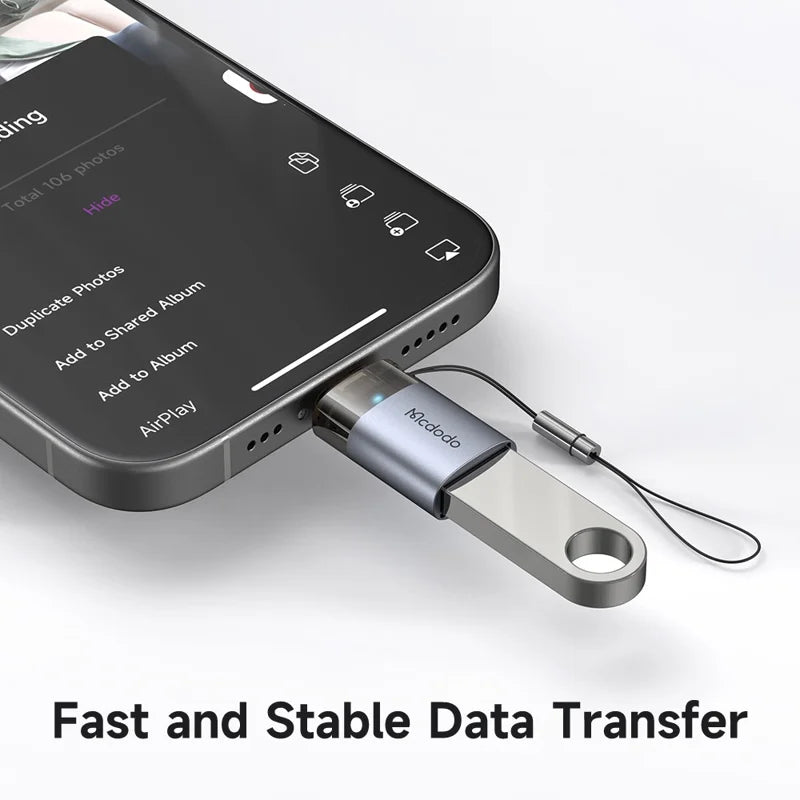 MCDODO 2-in-1 USB-A to Lightning Adapter with LED Light Data Transfer 480Mbps -OT-785