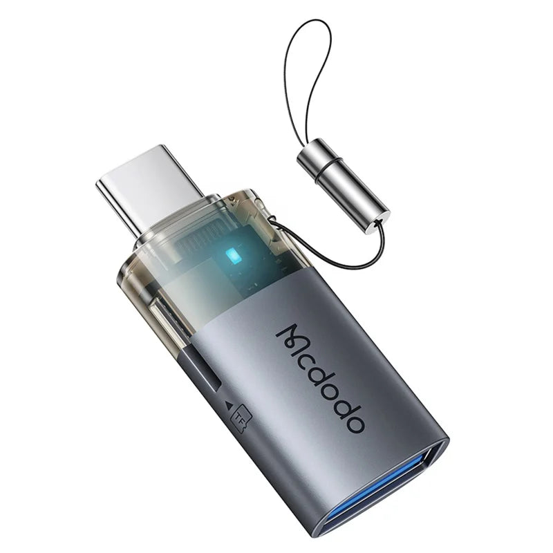 MCDODO 2-in-1 USB-A to USB C Adapter with LED Light Data Transfer 480Mbps TF Card Slot -OT-760