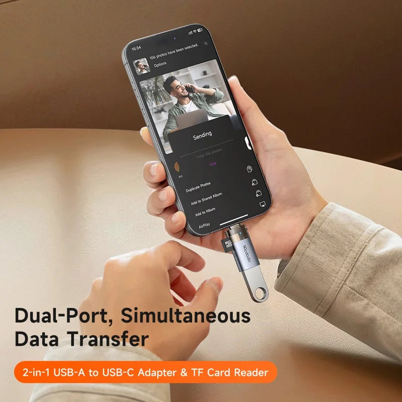 MCDODO 2-in-1 USB-A to USB C Adapter with LED Light Data Transfer 480Mbps TF Card Slot -OT-760