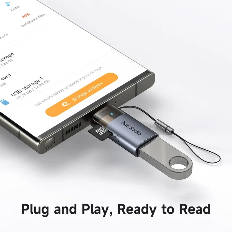 MCDODO 2-in-1 USB-A to USB C Adapter with LED Light Data Transfer 480Mbps TF Card Slot -OT-760