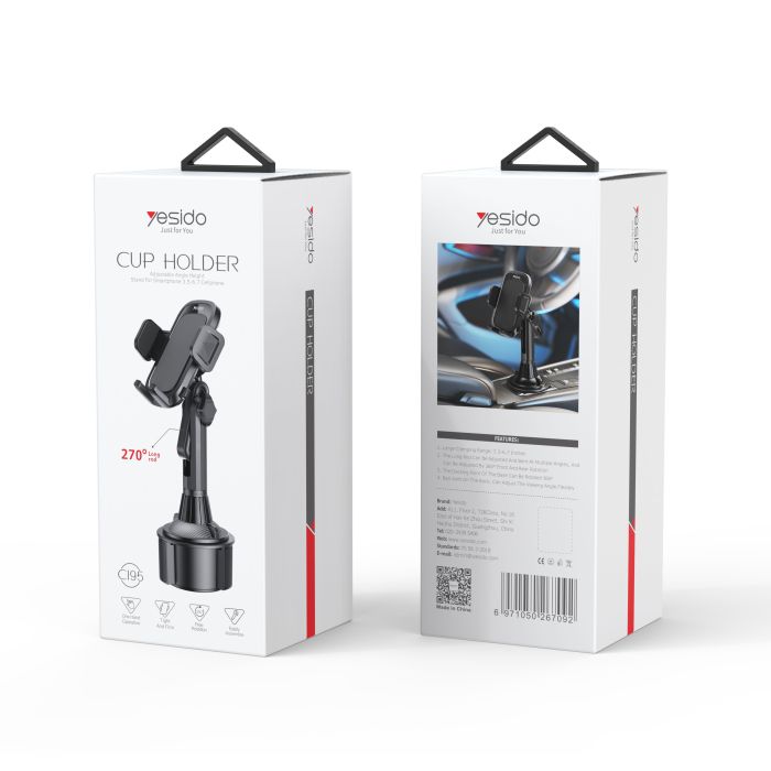 YESIDO Mobile Phone Holder Cup Mount Tightly Grip Design 360 Rotational Adjustable Car Cup Holder-C195