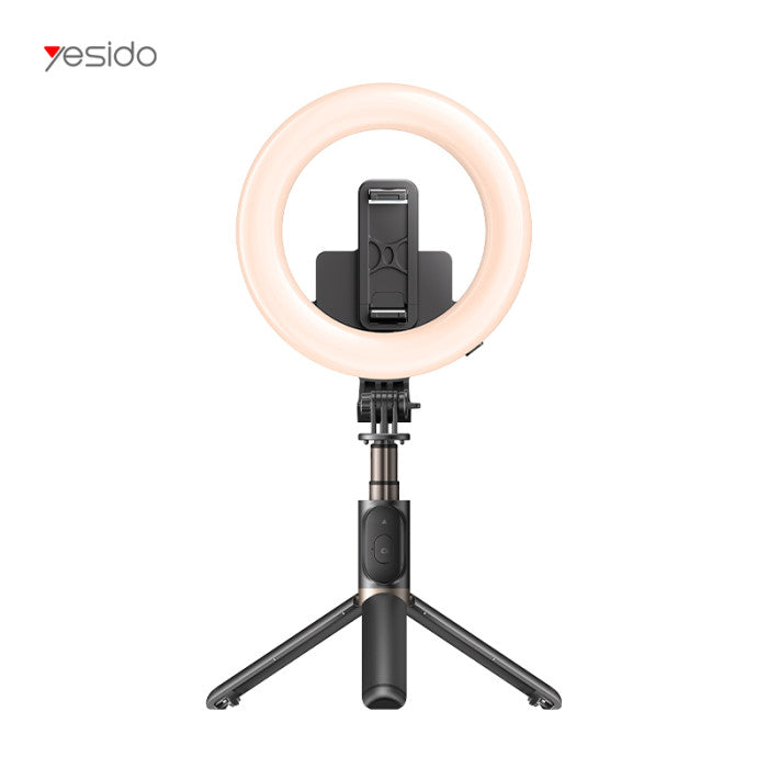 YESIDO SF12 Portable Telescopic Phone Holder Tripod Selfie Stick with Ring Fill Light