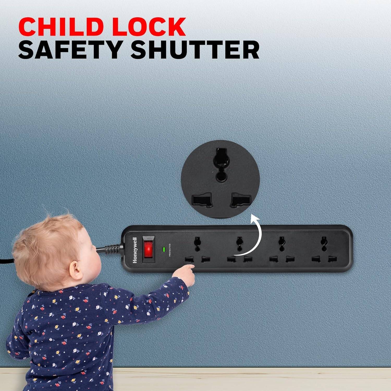 HONEYWELL 4 OUT SURGE PROTECTOR WITH MASTER SWITCH HC000013/SRG/2M/BLK/4/UK