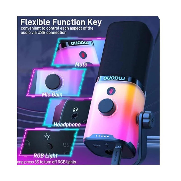 Maonocaster PD100X USB/XLR Dynamic Gaming RGB Microphone – Black