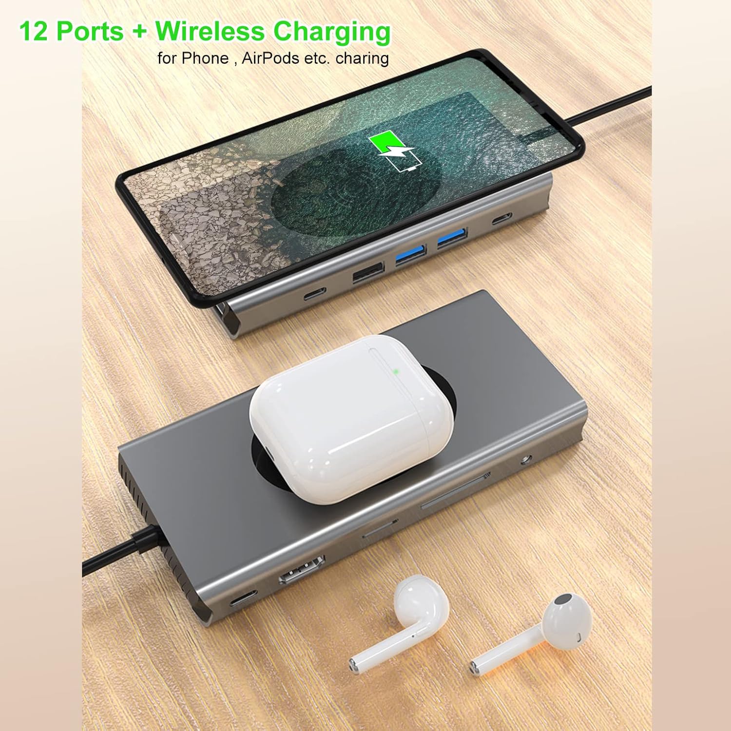 TYPE-C TO HDTV MULTI HUB WITH WIRELESS MOBILE CHARGER 13 IN1
