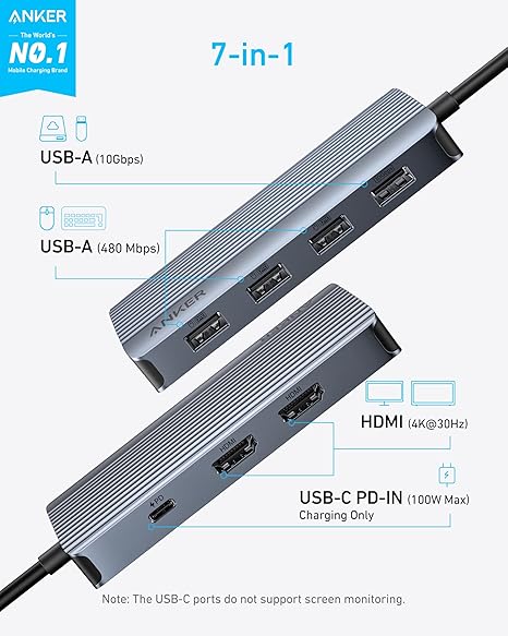 Anker 7-in-1 USB-C Hub, Dual Monitor USB C Docking Station