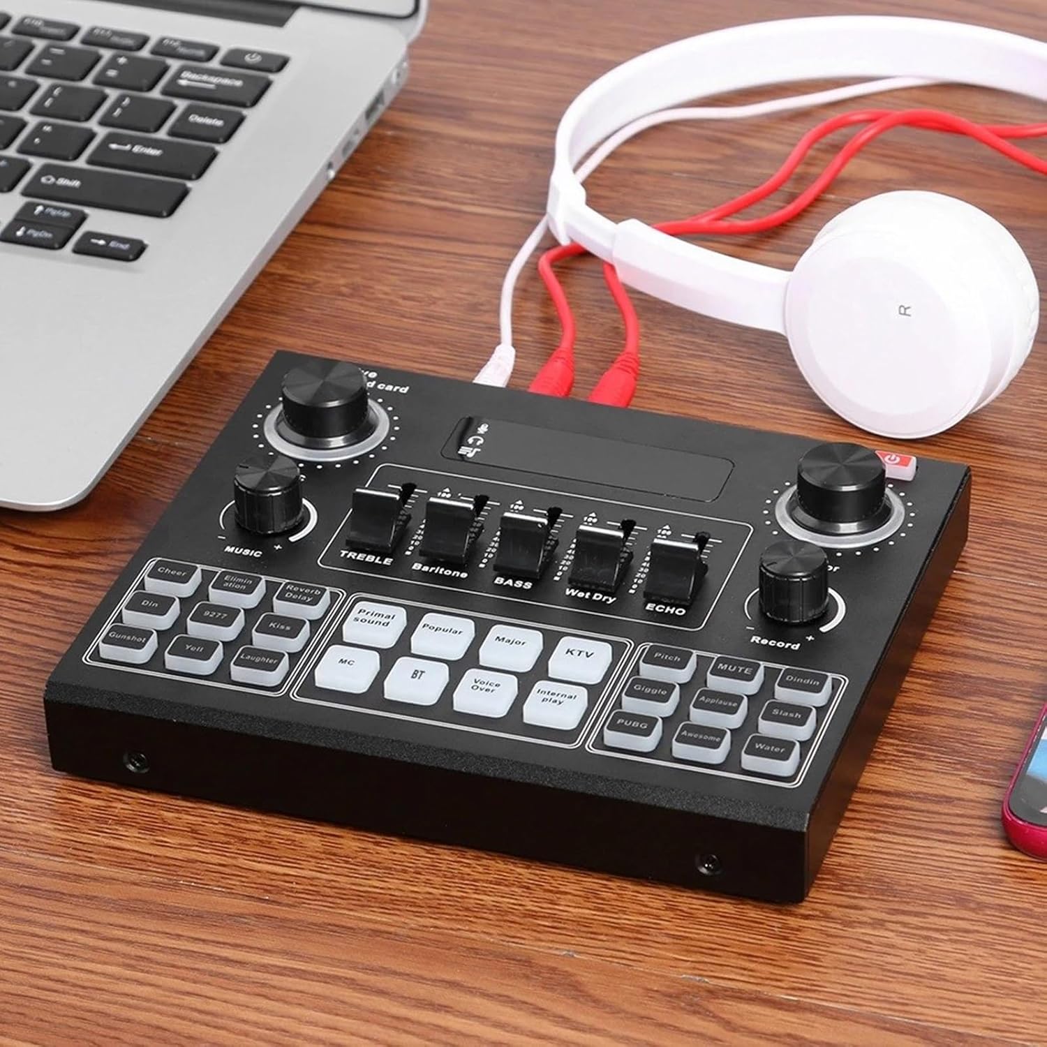V9SJ Sound Mixer Live Sound Card with Colorful Lighting Live Sound Card for Multiple Devices PC and Phones