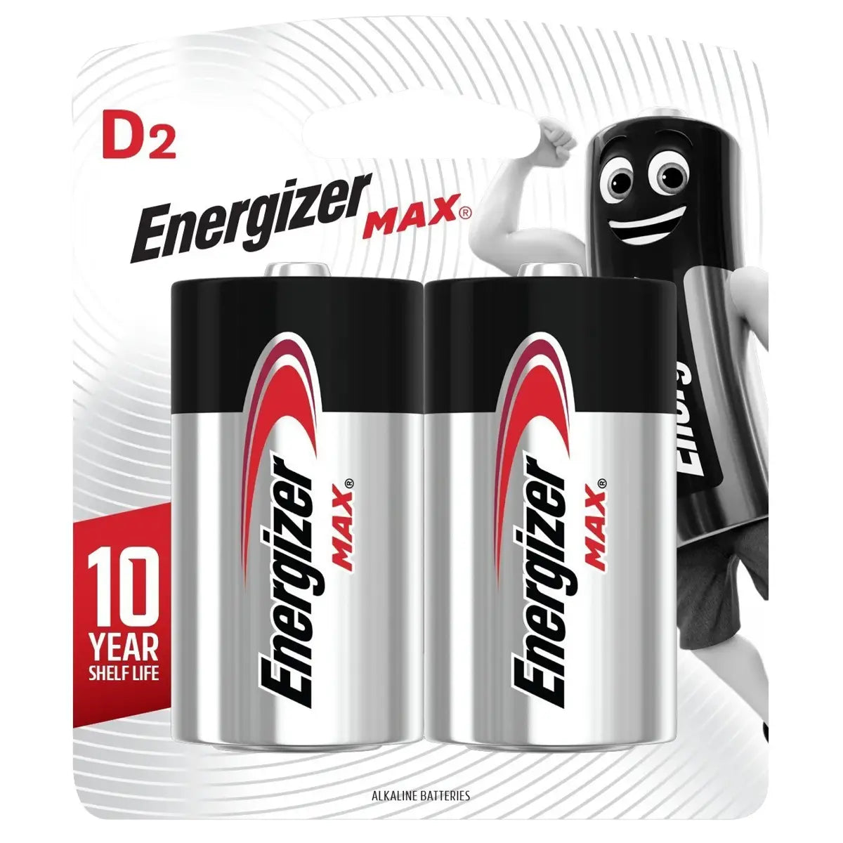 Energizer Max D Battery, 1.5 V, 2 Pcs