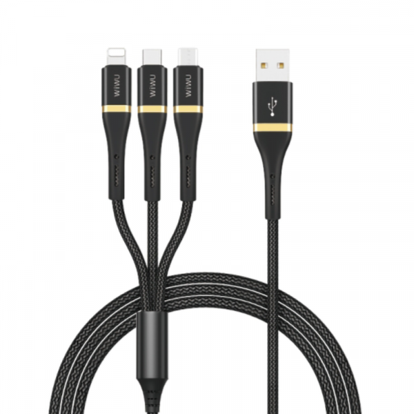 WIWU ELITE DATA CABLE ED-104 3A LIGHTNING+TYPE-C+MICRO 1.2M - BLACK