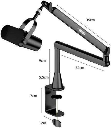 Twisted Minds Flex Series Standard Pole Microphone Arm, 360° Rotation, Dual Adjustable Arms, Black | TM-FX01-HP