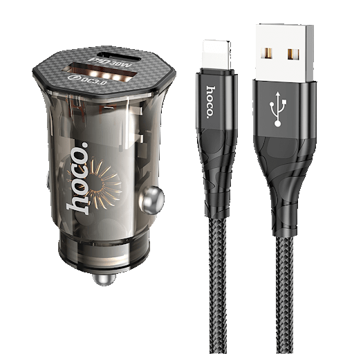 Hoco car charger PD 30w+Qc3.0 with lightning cable