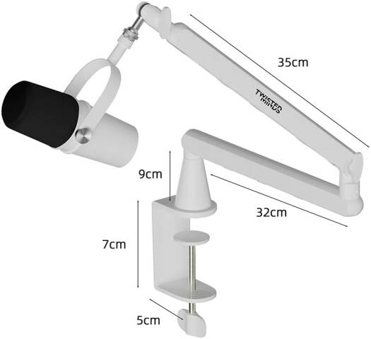 Twisted Minds Neo I Standard Series Pole Microphone Arm, 360° Rotation, Dual Adjustable Arms, White | TM-NI01-SP