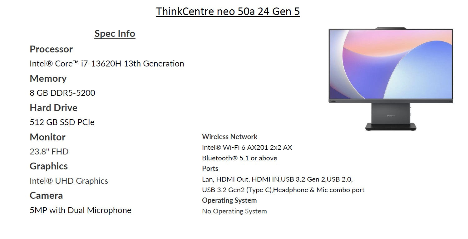 ALL IN ONE PC Lenovo ThinkCentre neo 50a 24 Gen 5 Intel Core i7