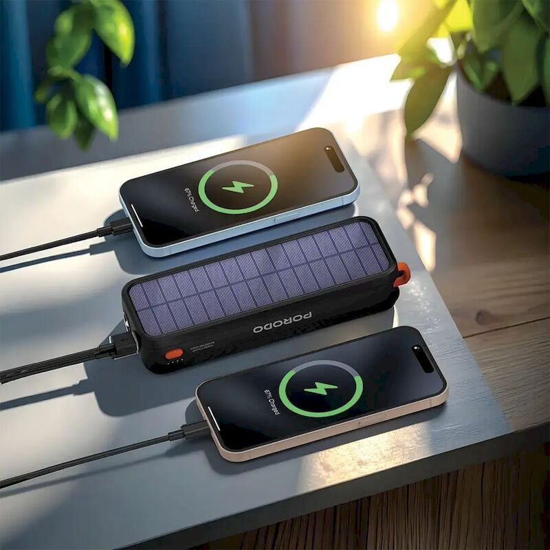Porodo Solar-Powered 20000mAh Power Bank with Multi-Mode Flashlight - Black