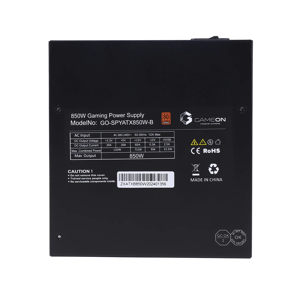 GAMEON - SPY2 ATX 850 WATTS 80 PLUS BRONZE Value Gaming Power Supply - Black-SPY2ATX850W-B