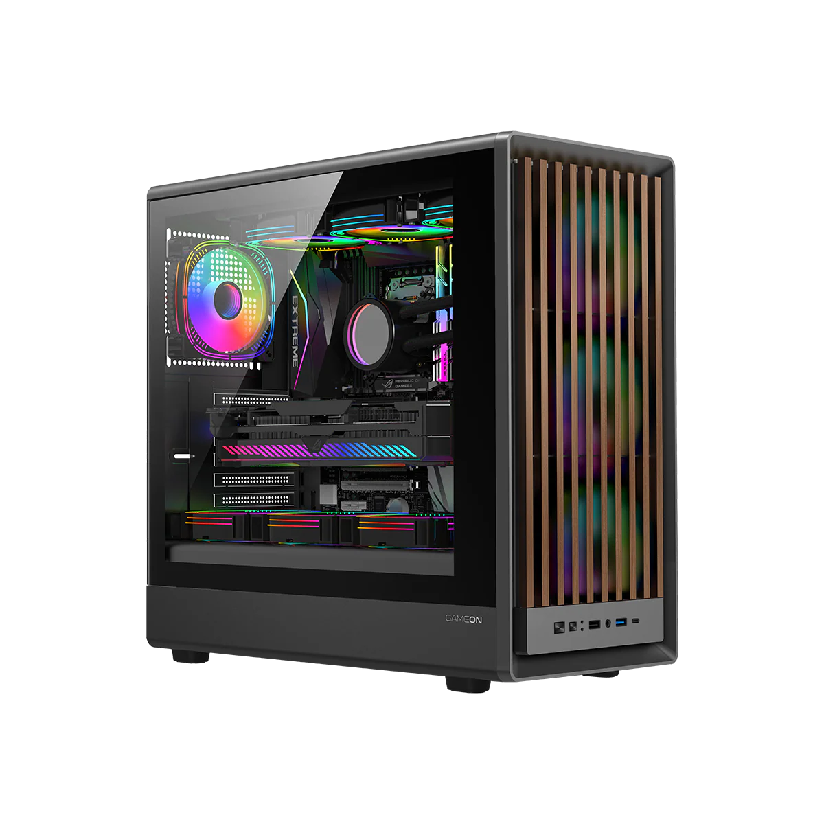 GAMEON TIMBER Midnight I Series ARGB + PWM Mid Tower Gaming Case - Wood/Black