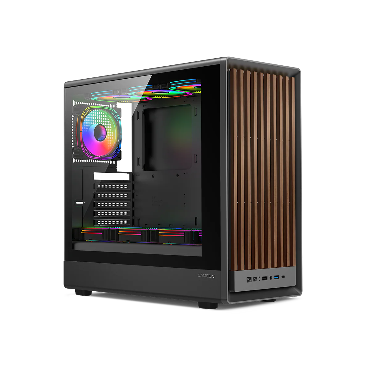 GAMEON TIMBER Midnight I Series ARGB + PWM Mid Tower Gaming Case - Wood/Black