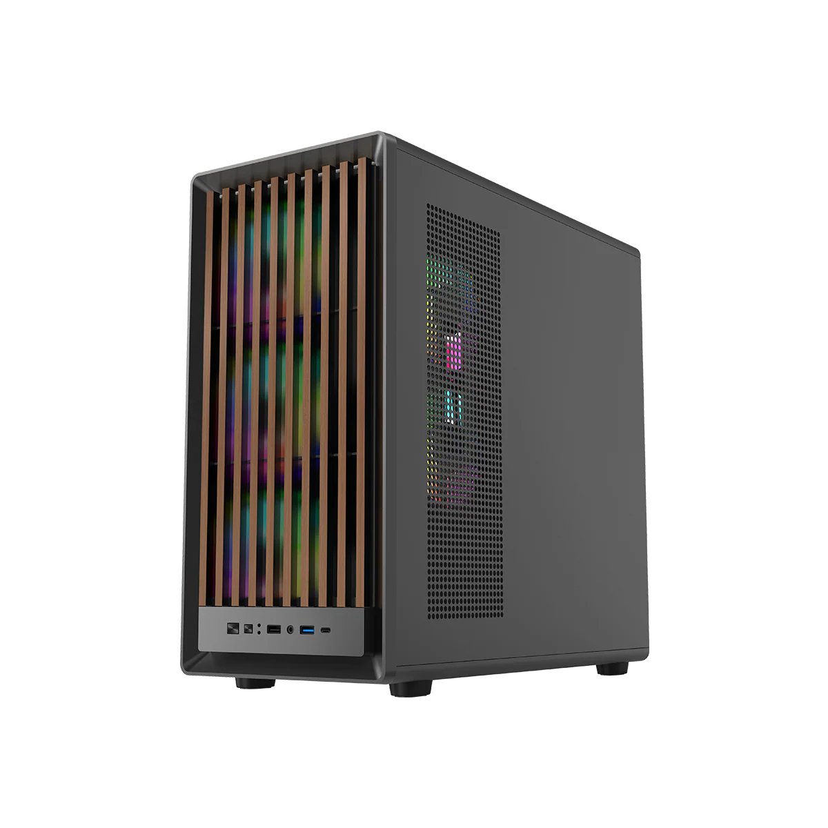 GAMEON TIMBER Midnight I Series ARGB + PWM Mid Tower Gaming Case - Wood/Black