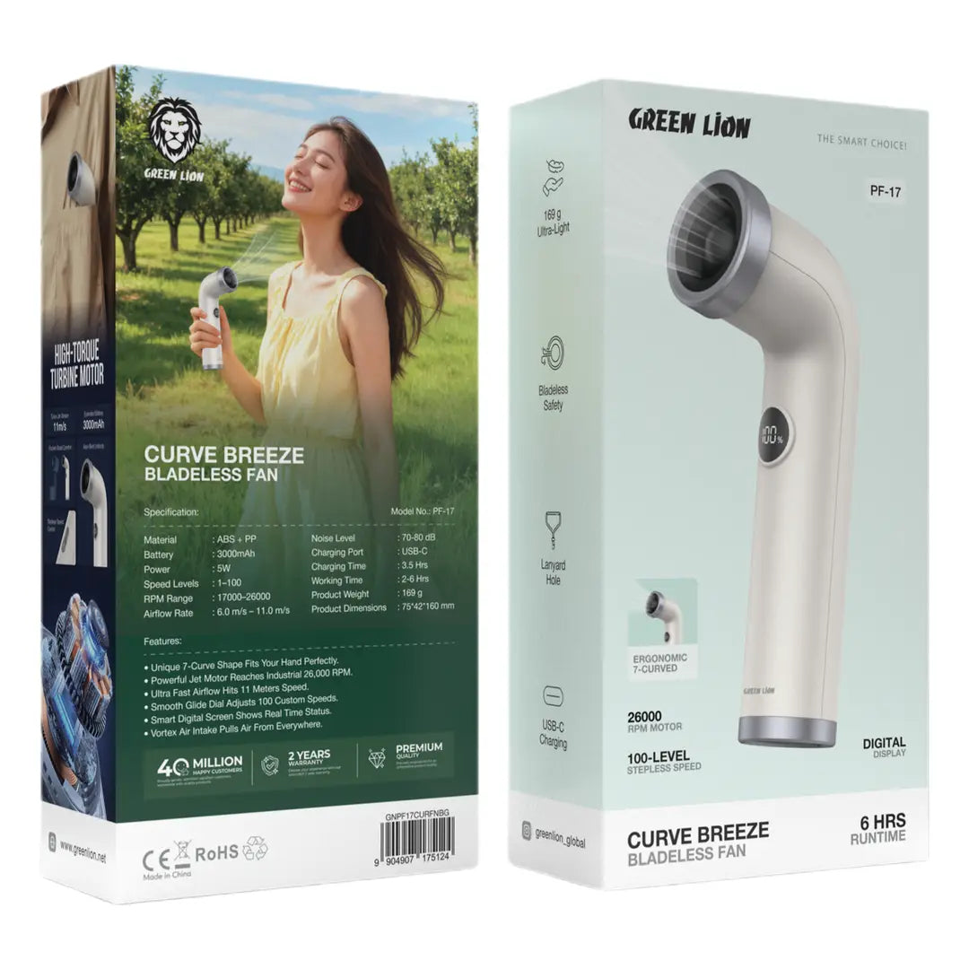 Green Lion Curve Breeze Bladeless Fan - White-GNPF17CURFNBG