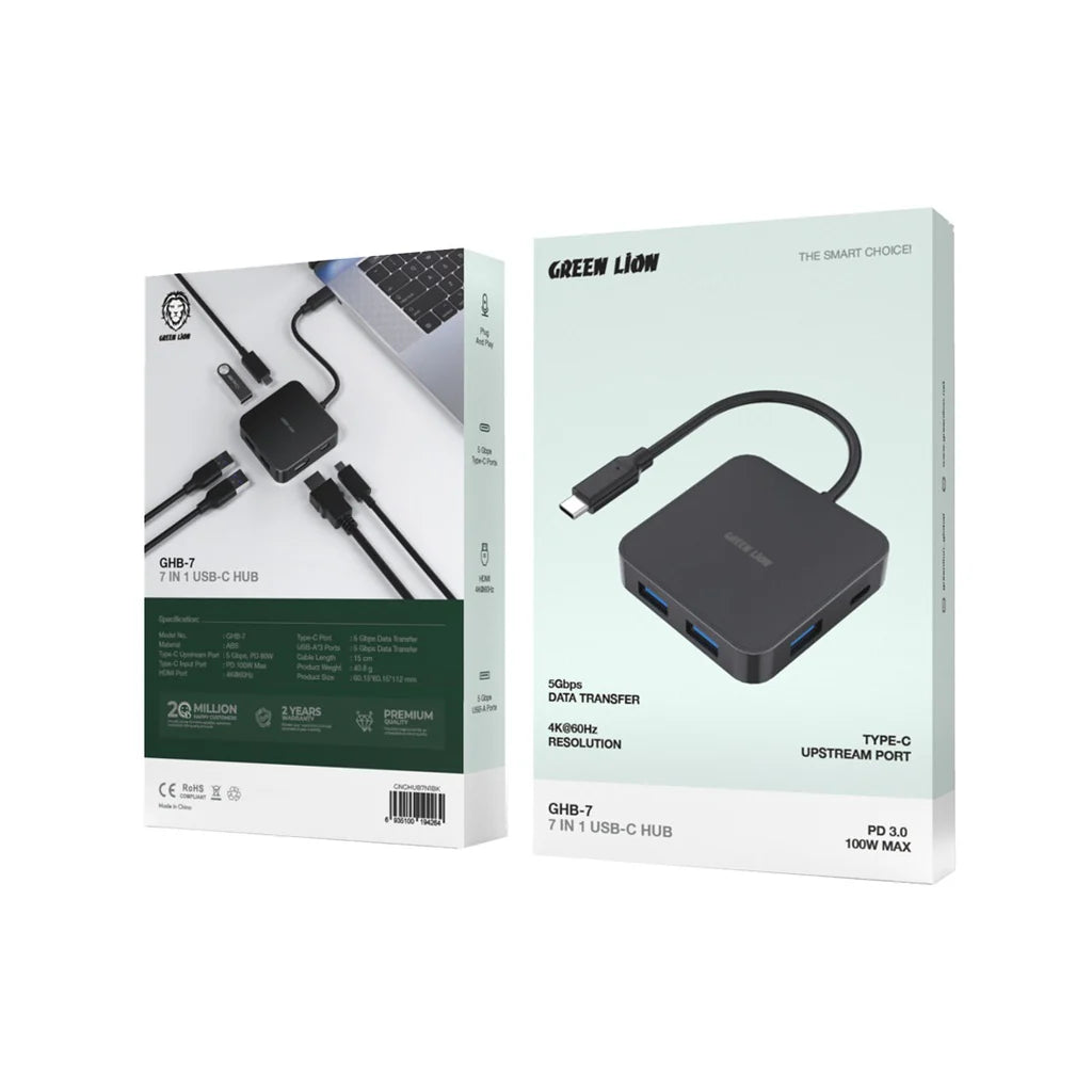 Green Lion Gnghub7N1Bk Ghb-7 7 In 1 Usb-C Hub - Black