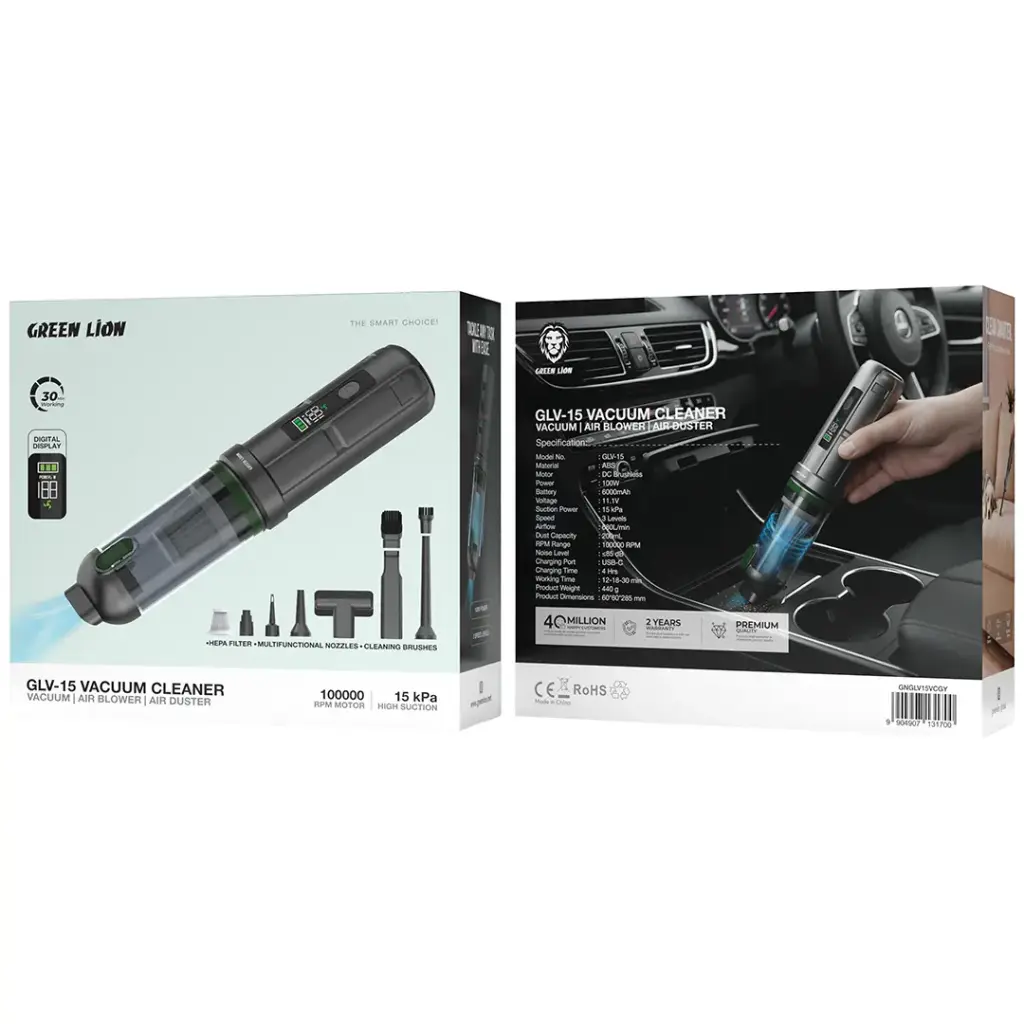 Green Lion GLV-15 Vacuum Cleaner with Air Blower & Air Duster - Grey / Black