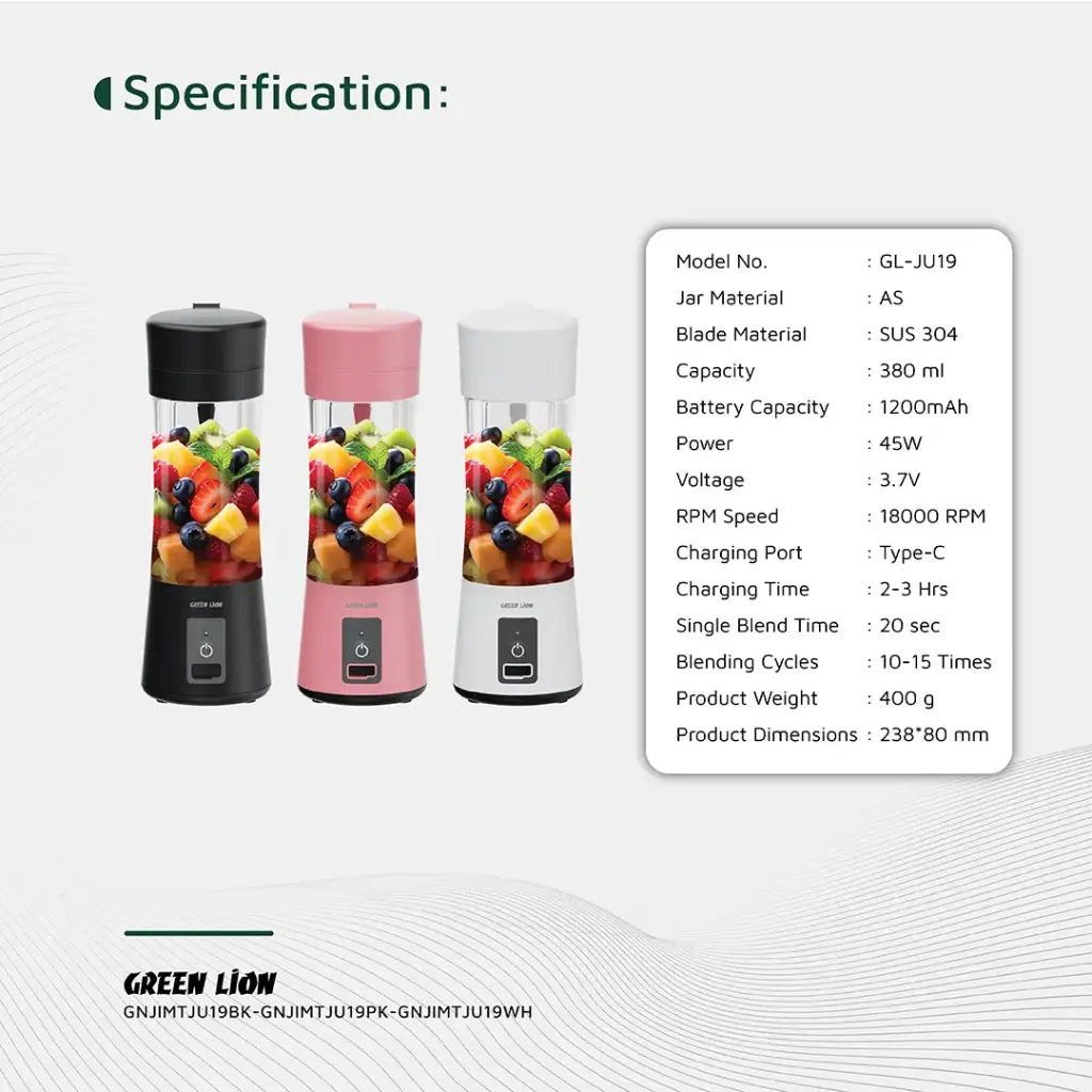 Green Lion Juice Mate Portable Juicer 380mL-Black