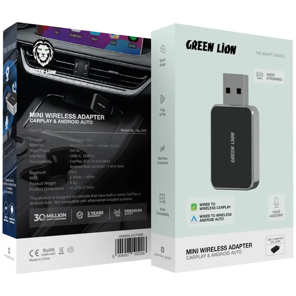 Green Lion Mini Wireless Adapter CarPlay & Android Auto - Black ...