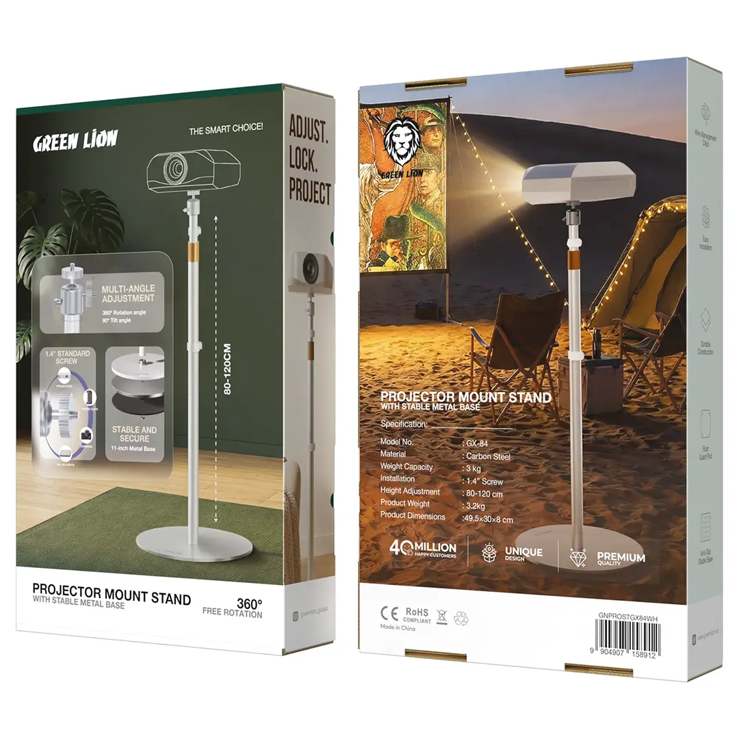 Green Lion Projector Mount Stand with Stable Metal Base - White