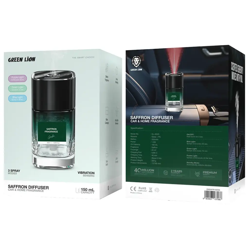 Green Lion Saffron Diffuser Car & Home Fragrance - Green-GNSAFR150GN