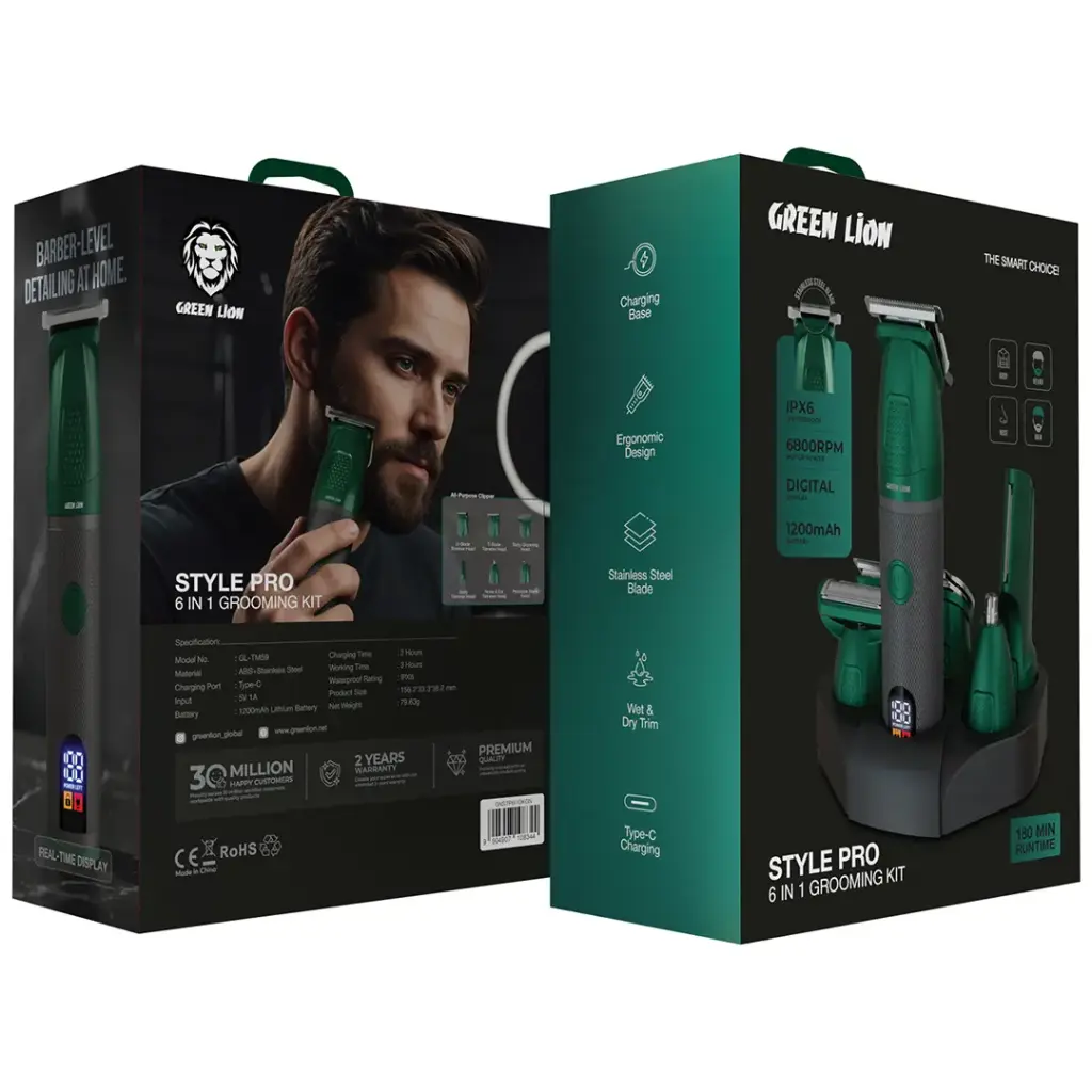 Green Lion Style Pro 6-In-1 Grooming Kit - Green-GNSTP6I1GKGN