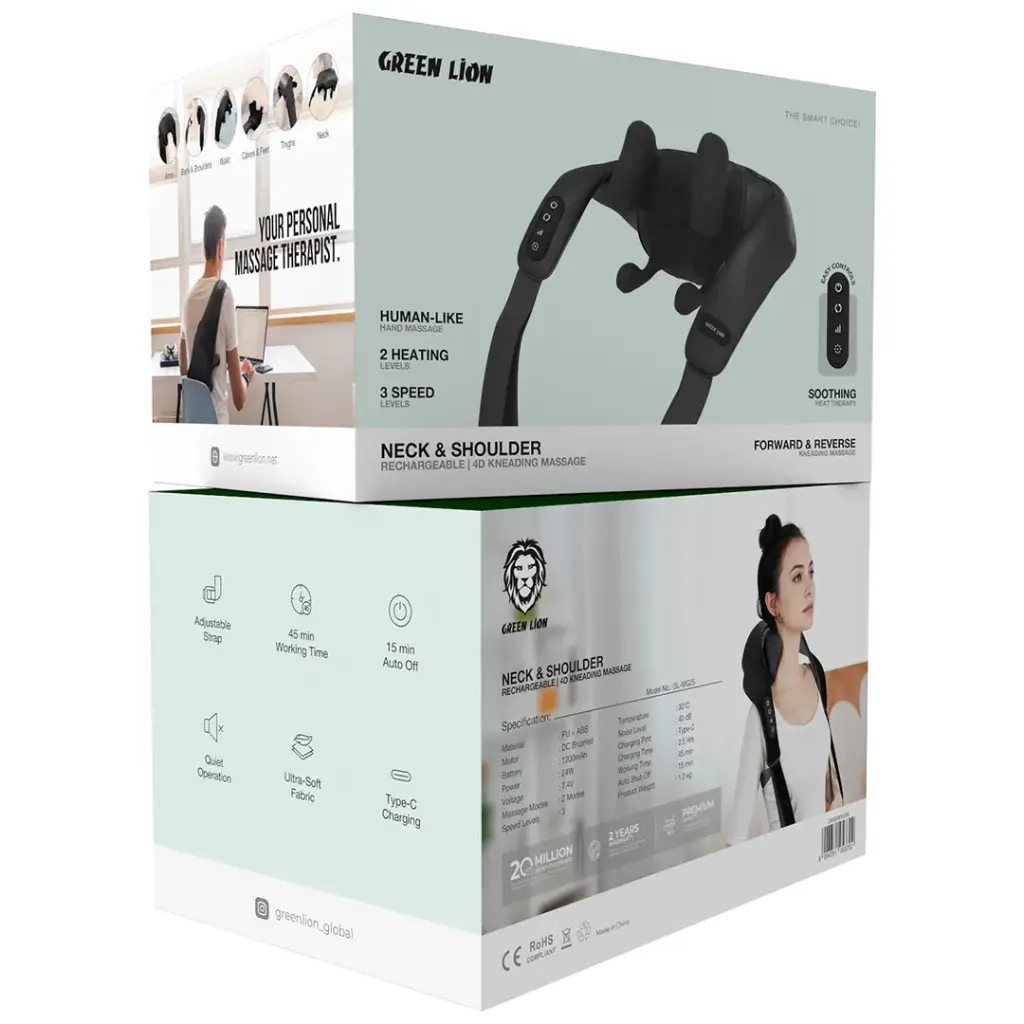 Green Lion Neck & Shoulder Rechargeable 4D kneading Massage - Black