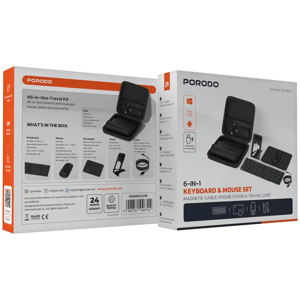 Porodo 6-In-1 Keyboard & Mouse Set - Black