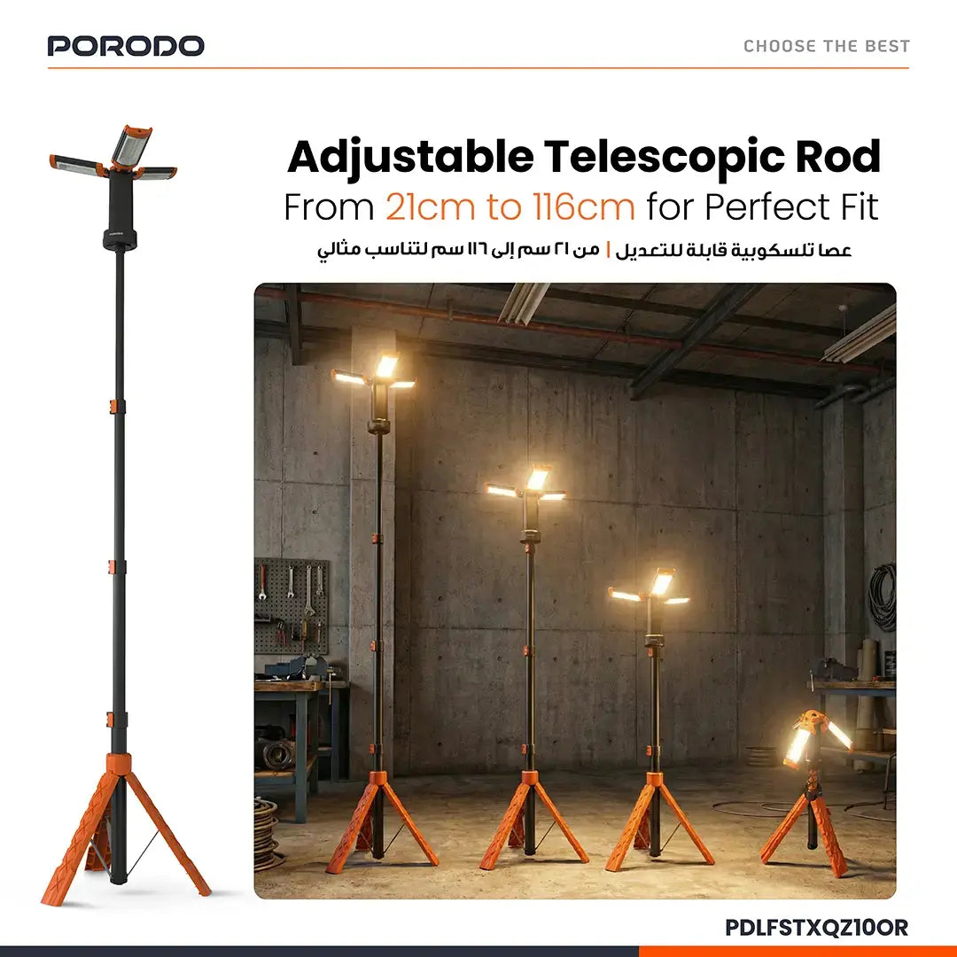 Porodo Lifestyle 9000mAh Work Lantern Foldable Multi-Mode LED Light with Tripod Base & Hook - Orange-PDLFSTXQZ10OR