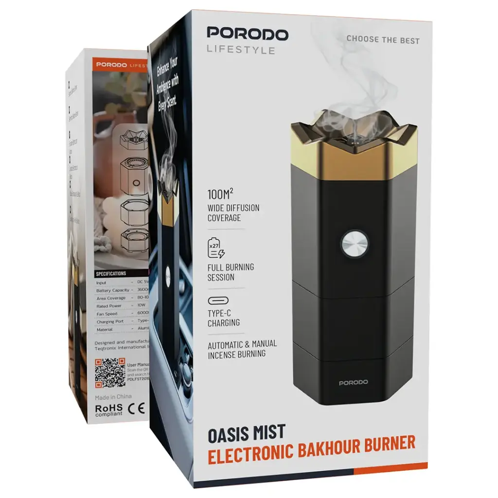 Porodo Lifestyle Oasis Mist Electronic Bakhour Burner - Black