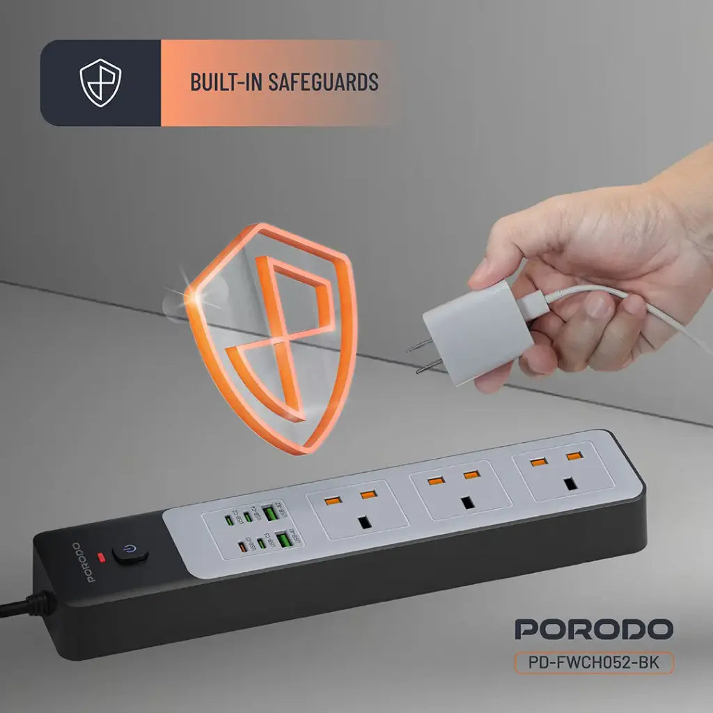Porodo 3AC | 45W | 300W Power Strip - Black