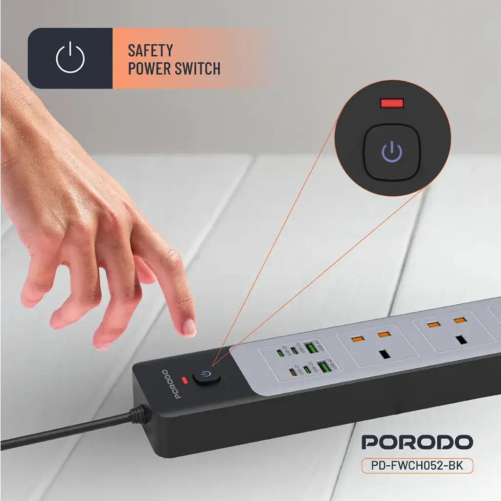 Porodo 3AC | 45W | 300W Power Strip - Black