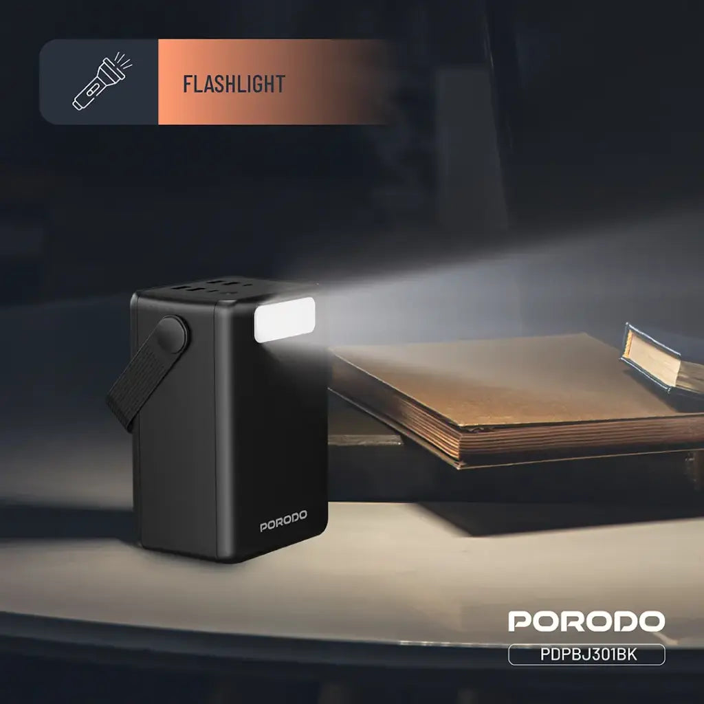 Porodo Lara 80000mAh Power Bank with Integrated Cables & Flashlight - Black