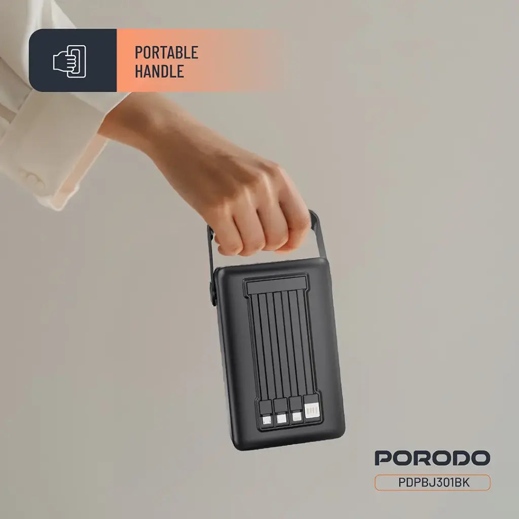 Porodo Lara 80000mAh Power Bank with Integrated Cables & Flashlight - Black