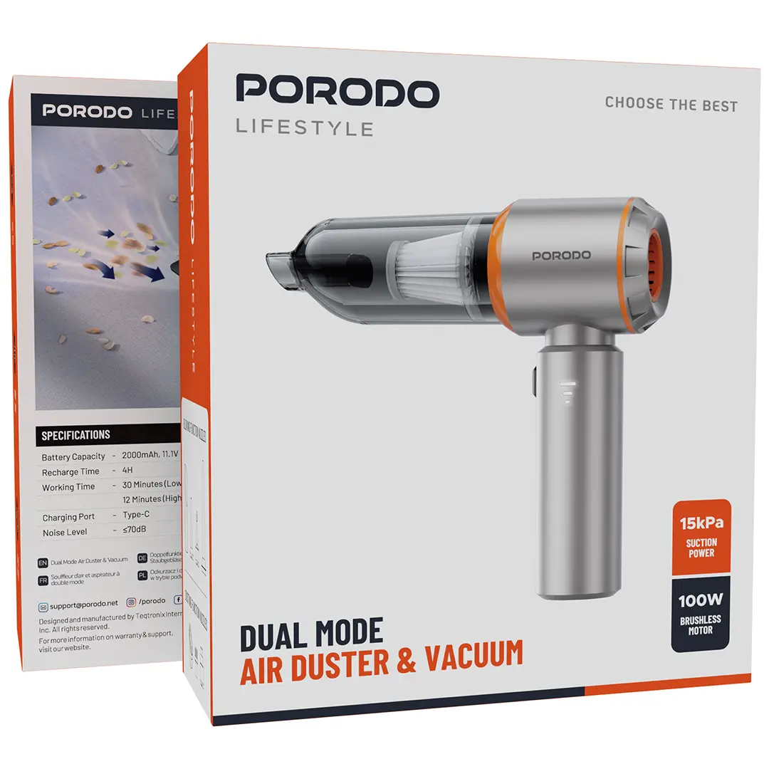 Porodo Lifestyle Dual Mode Air Duster & Vacuum - Black PDLFST042BK